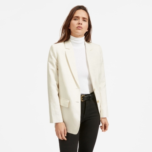 NEW Everlane White Blazer Cotton Linen Buttons Pockets Size 4 - Picture 1 of 10